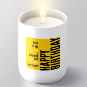 Bougie personnalisée – Cadeau anniversaire – Étiquette Happy Birthday Yellow
