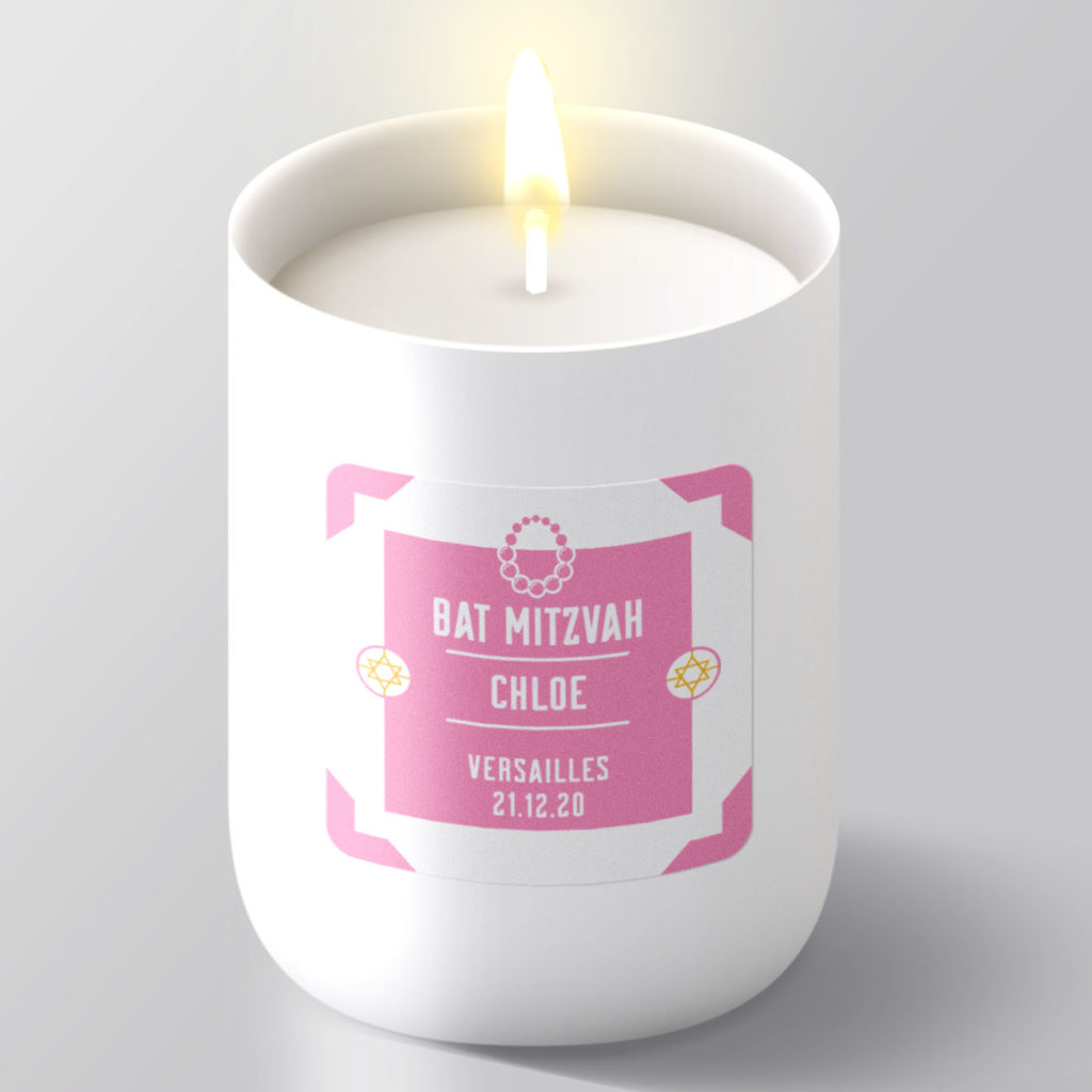 Bougie personnalisée Cadeau Cérémonie Étiquette Bat Mitzvah labougiefactory